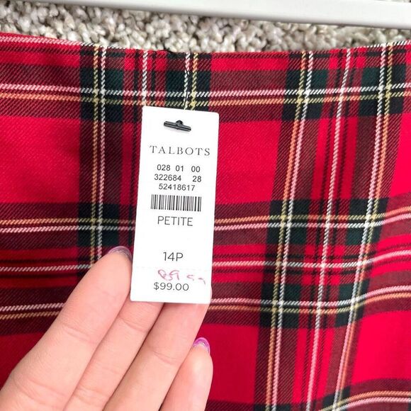 Talbots Skirt Women's 14P Red Plaid Side Zip Mini NWT - Picture 2 of 7